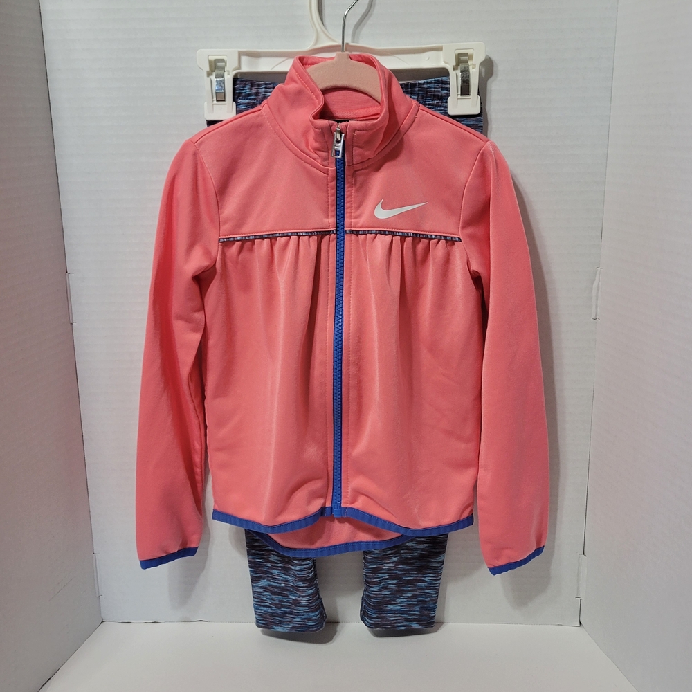 Nike Toddler Girls 4T Dri-Fit Zip Jacket & Shorts Set Pink Blue Athletic
